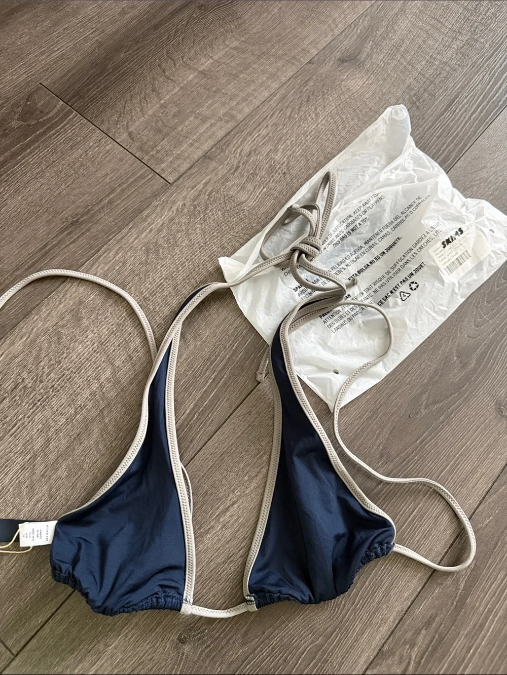 SKIMS Navy Triangle Bikini Top with Gray Trim